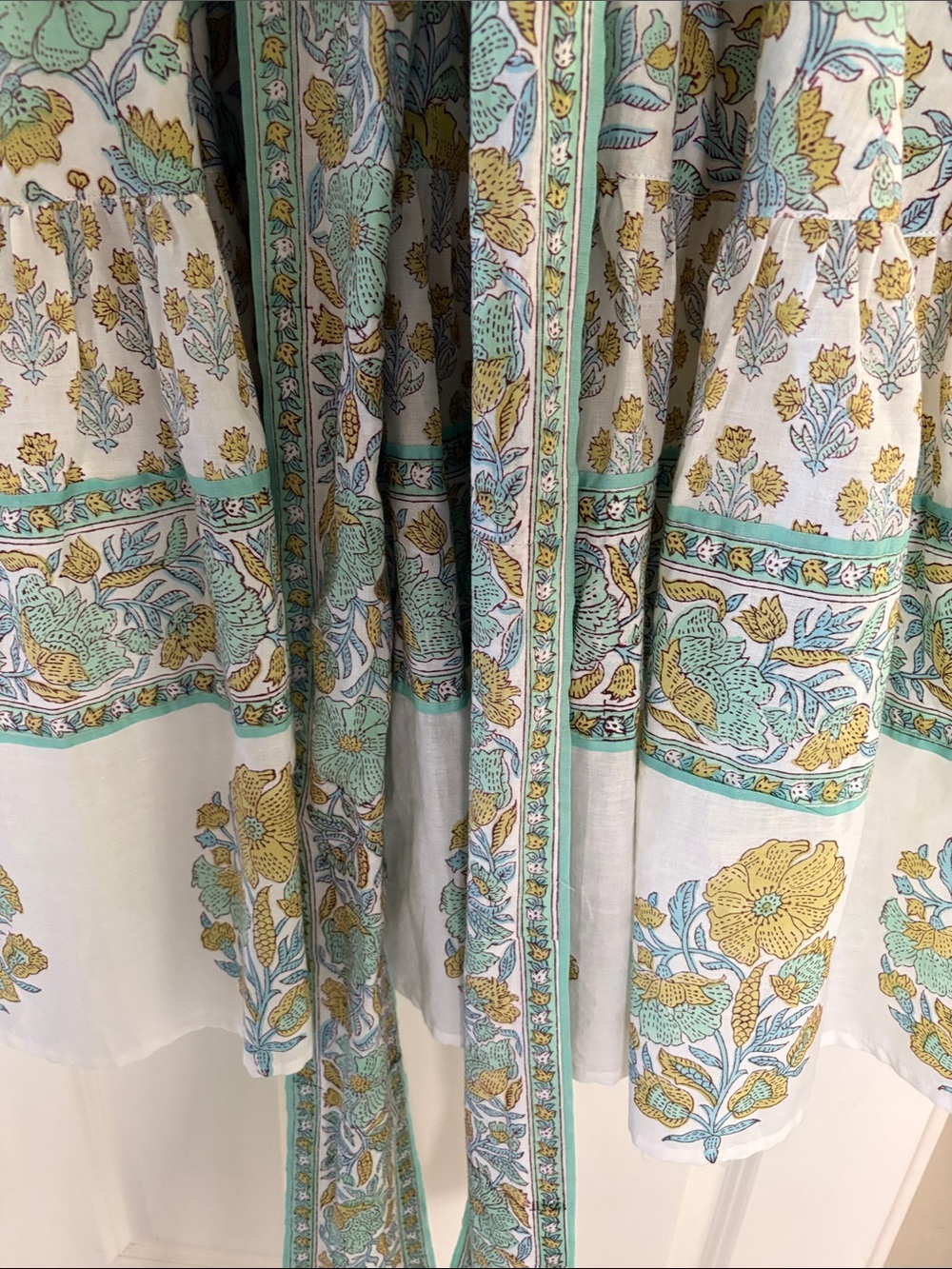 SUE SARTOR Flounce Maxi Dress in Mint Green and Mustard Floral-medium - Picture 4 of 6